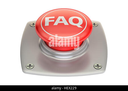 FAQ red button, 3D rendering isolated on white background Stock Photo