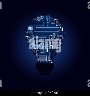 Light bulb with a technological electronics circuit. Stock Vector