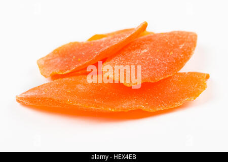Pile of mango strips isolated on white background Stock Photo
