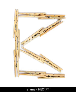 Letter B made of wooden clothespins isolated on white Stock Photo