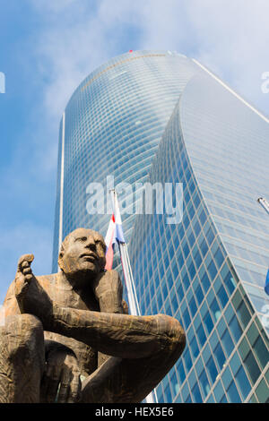 Modern skyscrapers & sculptures in the Cuatro Torres Business Area of Madrid. Spain. Stock Photo