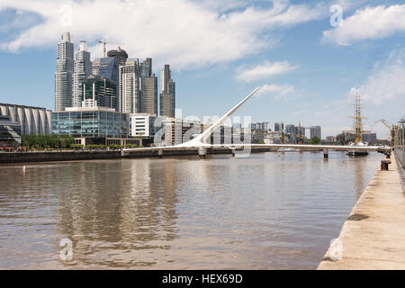 Puente de la Mujer (woman Bridge) and Skyscrapers in the Puerto Madero district in Buenos Aires (Argentina) Stock Photo