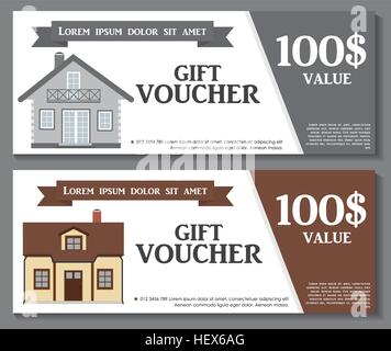 Gift Voucher Template with variation of House Discount Coupon. V Stock Vector