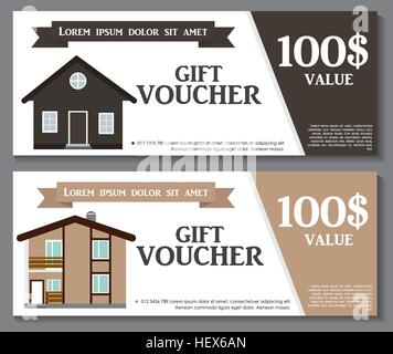 Gift Voucher Template with variation of House Discount Coupon. V Stock Vector