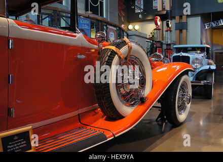 ication (,),1931 L.29 Cord,Car Show,Car displays,Car museum,Chrome sopked wheel,Classic Roadsters,Gasoline Alley  Heritage Park Calgary.,Motor Museum,Orange car,White walled  trye Stock Photo