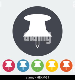 Push pin. Single flat icon on the circle. Vector illustration. Stock Vector