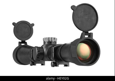 Scope optical equipment for sniper rifle, side view. 3D rendering Stock ...
