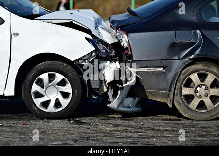 Detail with damage automobile after a car crash accident Stock Photo