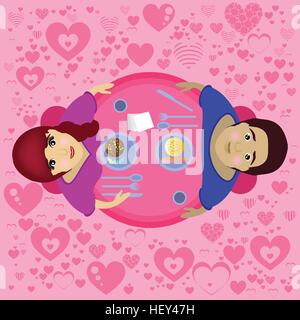 Loving couple at the table eating. Valentine s Day. A simple symbol for web site design or a button for mobile applications. Logo Illustrations Stock Vector
