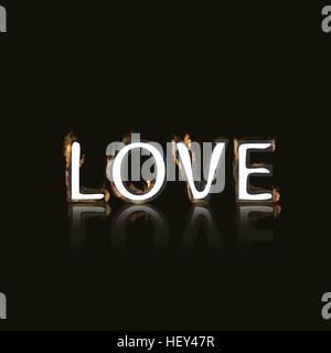 Love letters in the inscription on fire. love time. Valentine s Day. A simple symbol for web site design or a button for mobile applications. Logo Ill Stock Vector