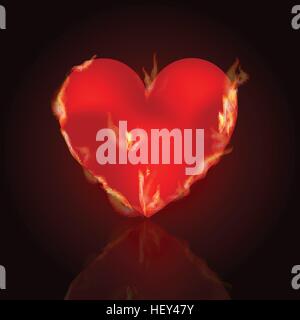 heart on the dark background in the fire. Valentine s Day. A simple symbol for web site design or a button for mobile applications. Logo Illustrations Stock Vector