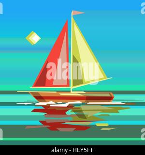 Stylized sailing boat on sea surface Stock Vector