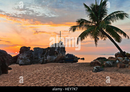 Beach at sunset at Phu Quoc island in Vietnam Stock Photo