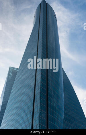 Crystal Tower, skyscraper of Madrid, placed in financial zone ,four modern skyscrapers (Cuatro Torres), Spain. Stock Photo