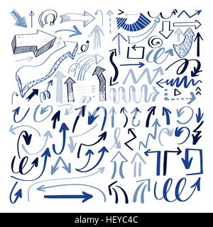 set of hand drawing isolated arrows collection on white backgrou Stock Vector