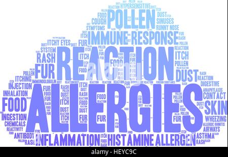 Allergies word cloud on a white background. Stock Vector