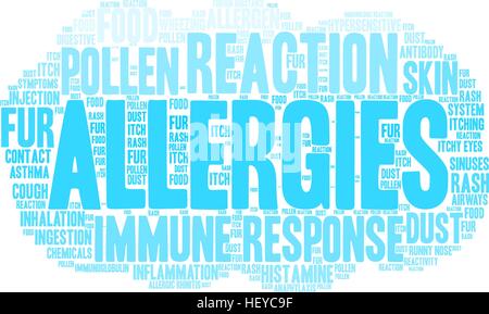 Allergies word cloud on a white background. Stock Vector