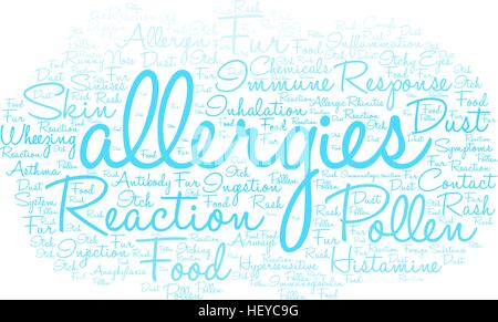 Allergies word cloud on a white background. Stock Vector