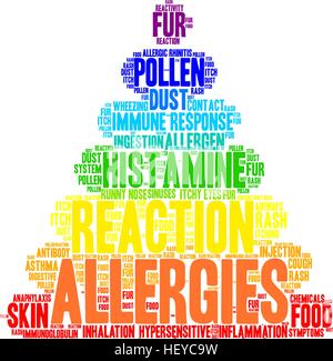 Allergies word cloud on a white background. Stock Vector