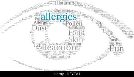 Allergies word cloud on a white background. Stock Vector