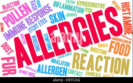 Allergies word cloud on a white background. Stock Vector