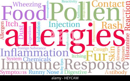 Allergies word cloud on a white background. Stock Vector