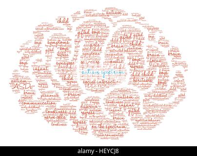 Autism Spectrum Brain word cloud on a white background. Stock Vector