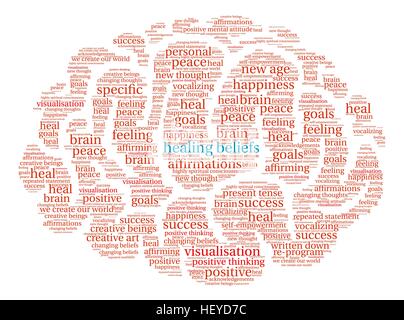 Healing Beliefs Brain word cloud on a white background. Stock Vector