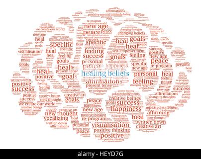 Healing Beliefs Brain word cloud on a white background. Stock Vector