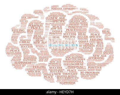 Healing Beliefs Brain word cloud on a white background. Stock Vector