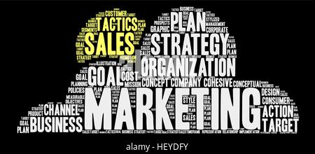 Marketing word cloud on a black background. Stock Vector