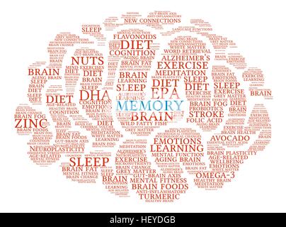 Memory Brain word cloud on a white background. Stock Vector