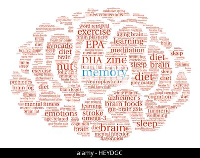 Memory Brain word cloud on a white background. Stock Vector