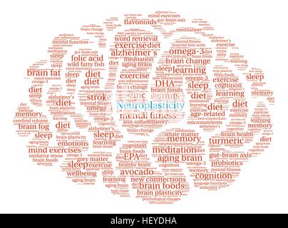 Neuroplasticity Brain word cloud on a white background. Stock Vector