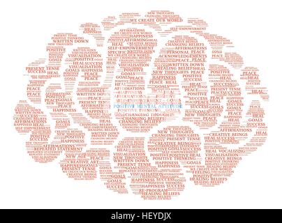 Positive Mental Attitude Brain word cloud on a white background. Stock Vector