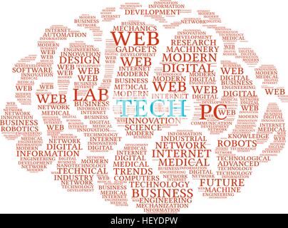 Tech Brain word cloud on a white background. Stock Vector