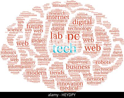 Tech Brain word cloud on a white background. Stock Vector