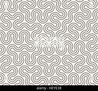 Vector Seamless Black and White Round Stripes Dotted Line Geometric Pattern Abstract Background Stock Vector
