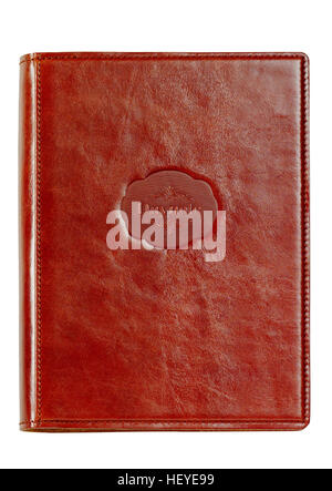 Diary in leather cover isolated on white. Stock Photo