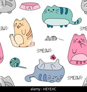 Cute funny seamless pattern with cats and accessories Stock Vector