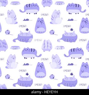 Cute funny seamless pattern with cats and accessories Stock Vector