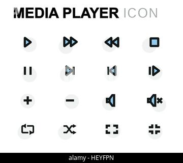 Vector flat media player icons set on white background Stock Vector