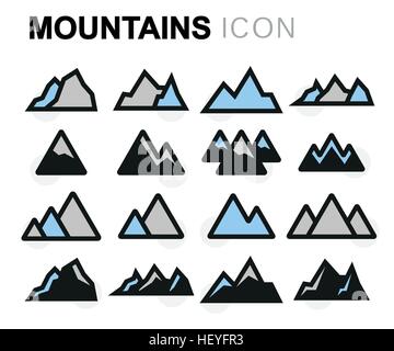 Vector flat mountains icons set on white background Stock Vector