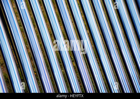 Elements of solar heating system. Details of evacuated tube solar collector Stock Photo