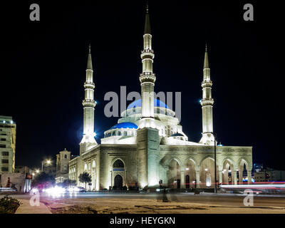 Mohammad Al Amin Mosque landmark in central Beirut city lebanon at night Stock Photo