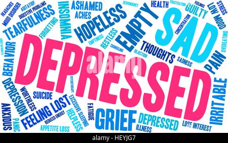 Depressed word cloud on a white background. Stock Vector