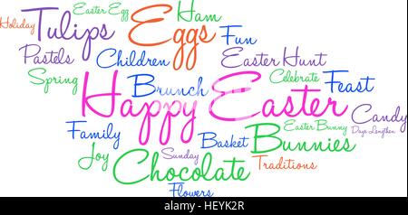 Happy Easter word cloud on a white background. Stock Vector