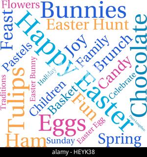 Happy Easter word cloud on a white background. Stock Vector