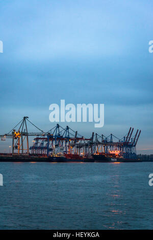Burchardkai Container terminal, Hamburg harbour on the Elbe river, Hamburg, Germany Stock Photo