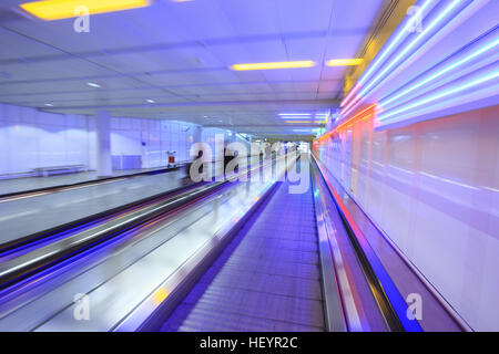 Moving walkway (moveator) at Munich International Airport, Munich, Bavaria, Germany Stock Photo